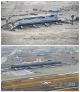 上图：2011年3月11日，日本宫城县的仙台机场被海啸淹没。下图为2012年3月2日同一地点的情形。新华社发（李睿编辑）