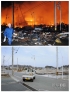 上图：2011年3月11日，日本福岛县岩城地震后燃起大火。下图为2012年3月7日同一地点的情形。新华社发（李睿编辑）