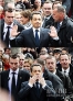 5月8日，即将离任的法国总统萨科齐在巴黎凯旋门出席二战纪念日活动时向支持者致意（拼版照片）。新华社记者 高静 摄