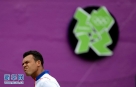 这是7月31日，特松加在比赛中。当日，在伦敦奥运会网球男单第二轮比赛中，法国选手特松加以2比1艰难战胜加拿大选手劳尼奇。新华社记者陶希夷摄 
