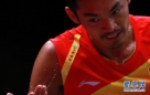 8月5日，林丹在比赛中。当日，在伦敦奥运会羽毛球男单决赛中，中国选手林丹对阵马来西亚选手李宗伟。新华社记者任正来摄