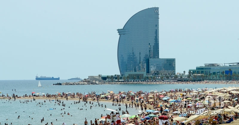 8月11日，人们在西班牙巴塞罗那的海滩上享受日光浴。近日，西班牙大部分地区遭热浪袭击，气温高达40摄氏度。新华社/美联