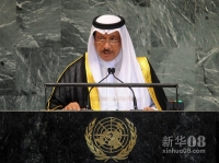 9月26日，在美国纽约联合国总部，科威特首相贾比尔·穆巴拉克·萨巴赫在联大一般性辩论上发言。新华社记者 申宏 摄