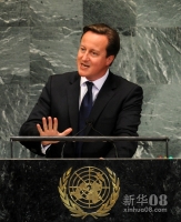 9月26日，在美国纽约联合国总部，英国首相卡梅伦在联大一般性辩论上发言。新华社记者 申宏 摄