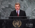 9月27日，在美国纽约联合国总部，马其顿总统格奥尔盖·伊万诺夫在联大一般性辩论上发言。新华社记者 申宏 摄
