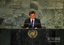 9月27日，在美国纽约联合国总部，土库曼斯坦副总理兼外长梅列多夫在联大一般性辩论上发言。新华社记者 王雷 摄