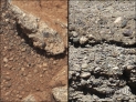 这张美国航天局提供的“好奇”号火星车传回的图像（左）显示火星上有与地球河床（右）类似的迹象。新华社/路透