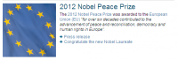 诺贝尔奖评审委员会主席托尔比约恩·亚格兰(Thorbjoern Jagland)在颁奖词中称，欧盟在过去的60年中为促进欧洲的和平与和解、民主与人权作出了贡献。（图片来源诺贝尔官网）