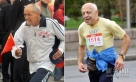  左图：2008年3月30日，在2008中国郑开国际马拉松赛中，一位手执国旗的老人在郑开国际马拉松赛中。新华社记者 王颂 摄    右图：2010年9月12日，一位老人在第30届莫斯科国际和平马拉松比赛中。新华社记者 沙达提 摄 