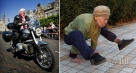  左图：2009年5月24日，在荷兰西部城市哈勒姆，一名老年妇女参加“祖母摩托车赛”。新华社/法新    右图：2010年12月4日，北京西城区的82岁的赵玉芳老人在小区里锻炼。新华社记者 刘宇 摄
