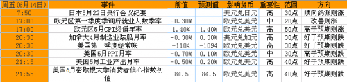 2013年6月10日至14日当周重磅事件及指标影响分析报告(汇市)