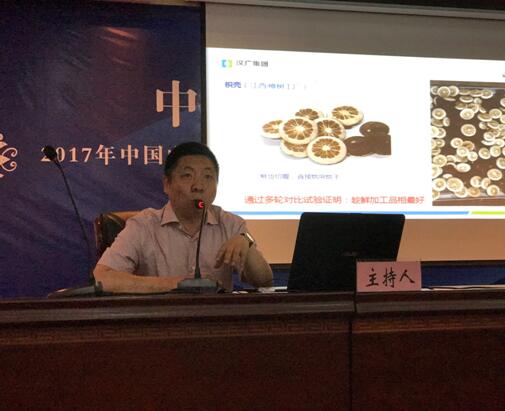 中国汉广集团董事长、汉广中药科技（天津）有限公司总经理刘守杰正在做主旨演讲