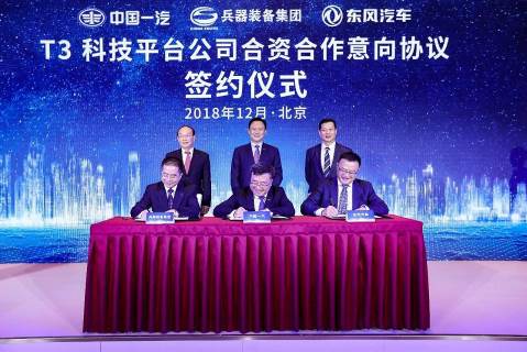 2018年12月21日，兵器装备集团、中国一汽、东风汽车在北京签署了《T3科技平台公司合资合作意向协