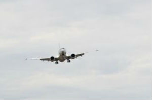 　3月13日，一架波音737 Max 8型号飞机准备降落在美国首都华盛顿附近的里根机场。新华社发（沈霆摄）