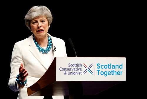 英国首相特雷莎·梅5月3日在苏格兰阿伯丁出席保守党会议（路透社）