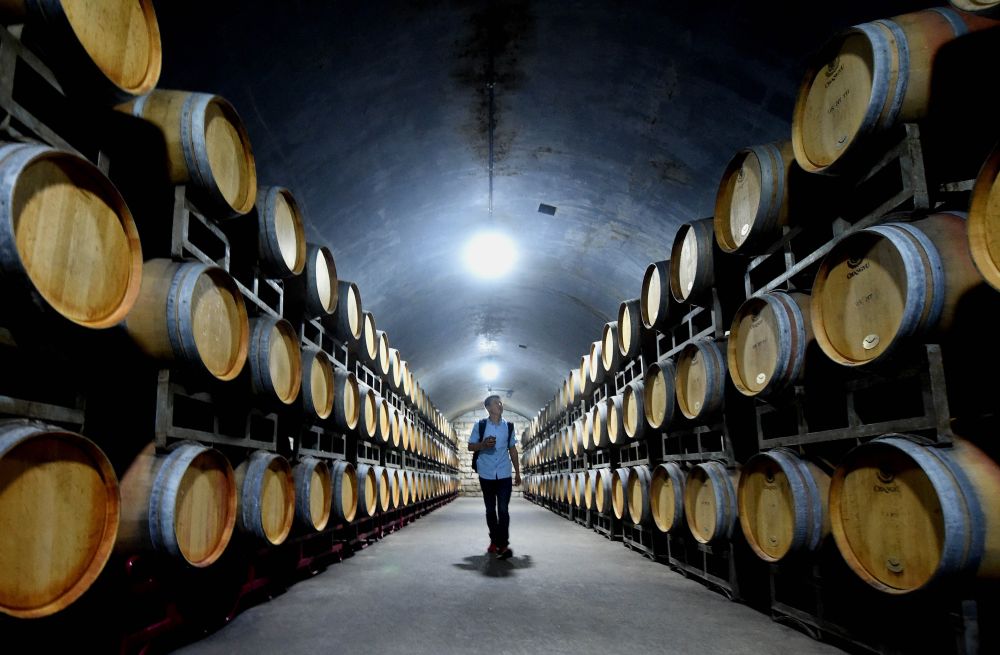 游客在烟台张裕酒文化博物馆参观张裕公司的百年酒窖(李晓果 摄)